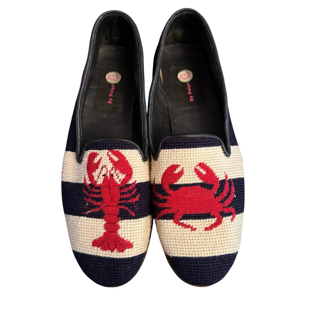 By Paige Lobster and Crab on Navy Stripe Needlepoint Loafers Size 11